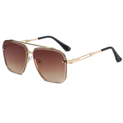 Luxury Metal Square Aviator Sunglasses - Unisex Fashion & Travel Shades (Gold Brown)