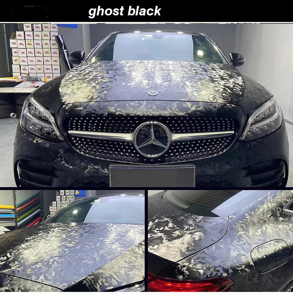

18m x 1.52m 3D Ghost Black Camouflage Film Car Whole Body Vinyl Wrap Roll PVC Decals Air Release Channel Free Sticker