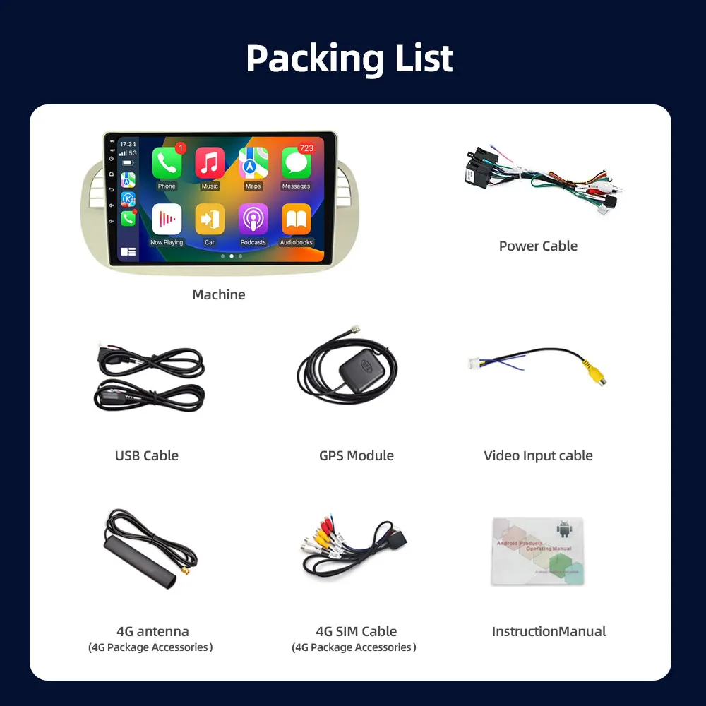 차량용 HD 안드로이드 DVD 플레이어, 피아트 500 멀티미디어, GPS 네비게이션, 2 딘, 자동차 라디오 스테레오, 자동 오디오, 와이파이 내장 DSP 카플레이, 9 인치