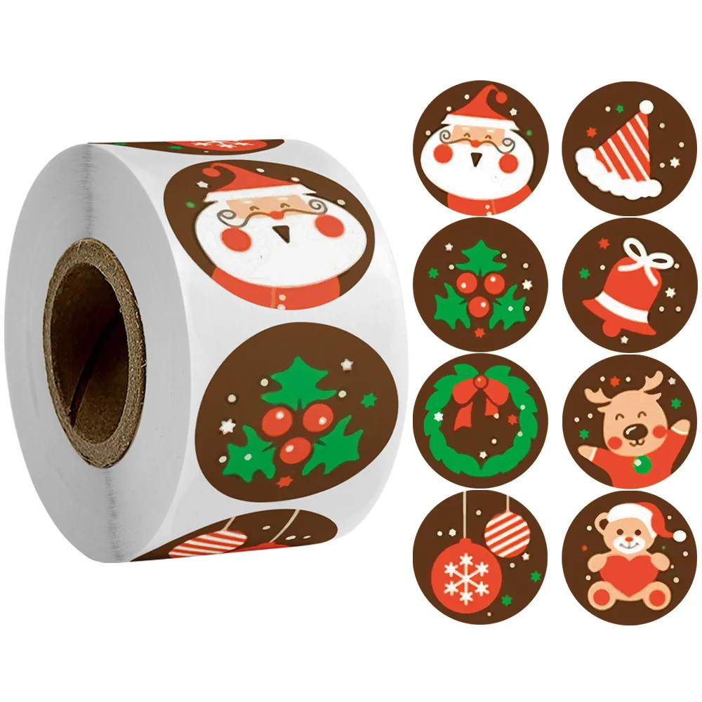 

1roll Cute Cartoon Christmas Paper Adhestive Sticker for Kids School Supplies Gift Bag Wrap Jar Envelope Packaing Sealing Label