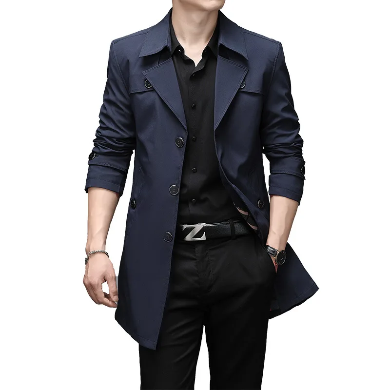 Classic Long Trench Coat Men Windbreaker 10 Colors 8XL Solid Business Casual Coats Men Clothing Plus Size Outerwear A2F8906 trench coat
