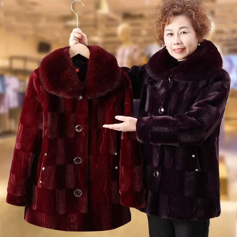 ジャケット・アウター acka 2024 Christmas box volume fur coat Grandma's Winter Jacket New Imitation Mink Fur Coat Mid