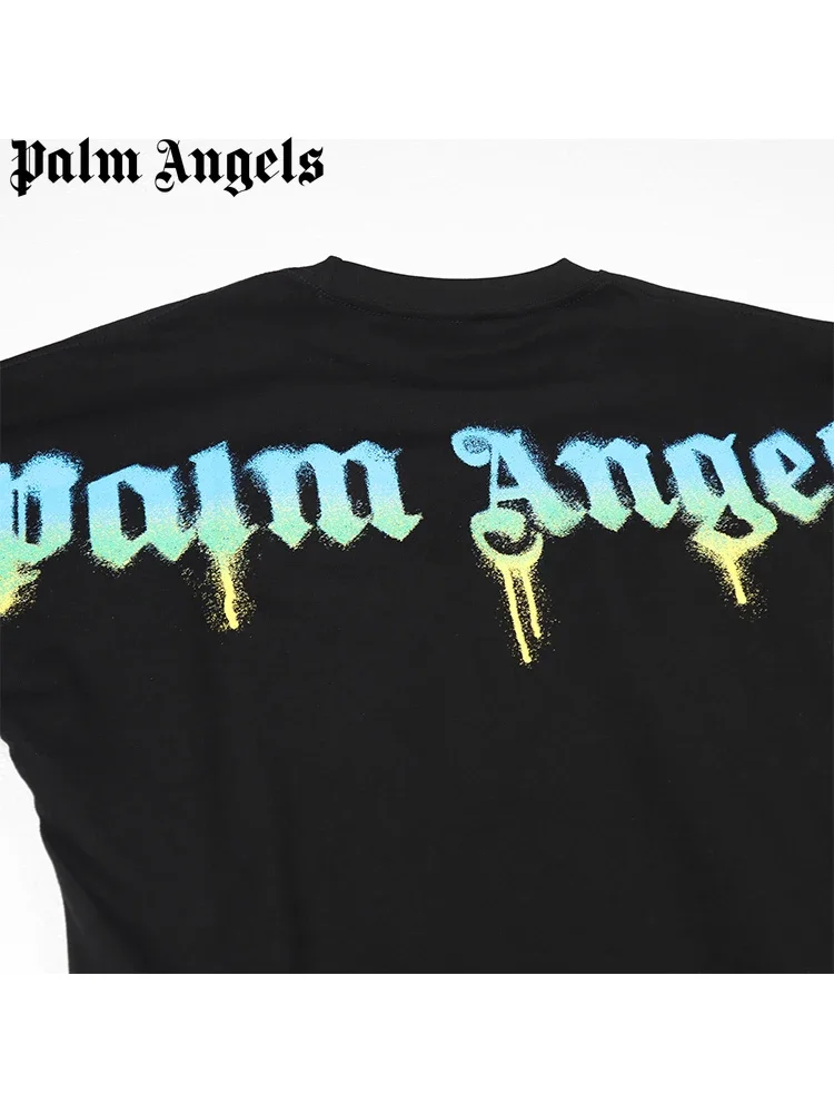 palm angels Summer Fashion Gradient Coconut Letters Printed Cotton Loose Round Neck T-Shirt Tops For Men Women Couple Model