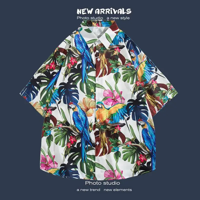 Hawaiian Beach Thin Short Sleeved Flower Shirt 2024 Summer New Cuban Men Ethnic Style Hainan Tourism Vacation Loose Lapel Shirt