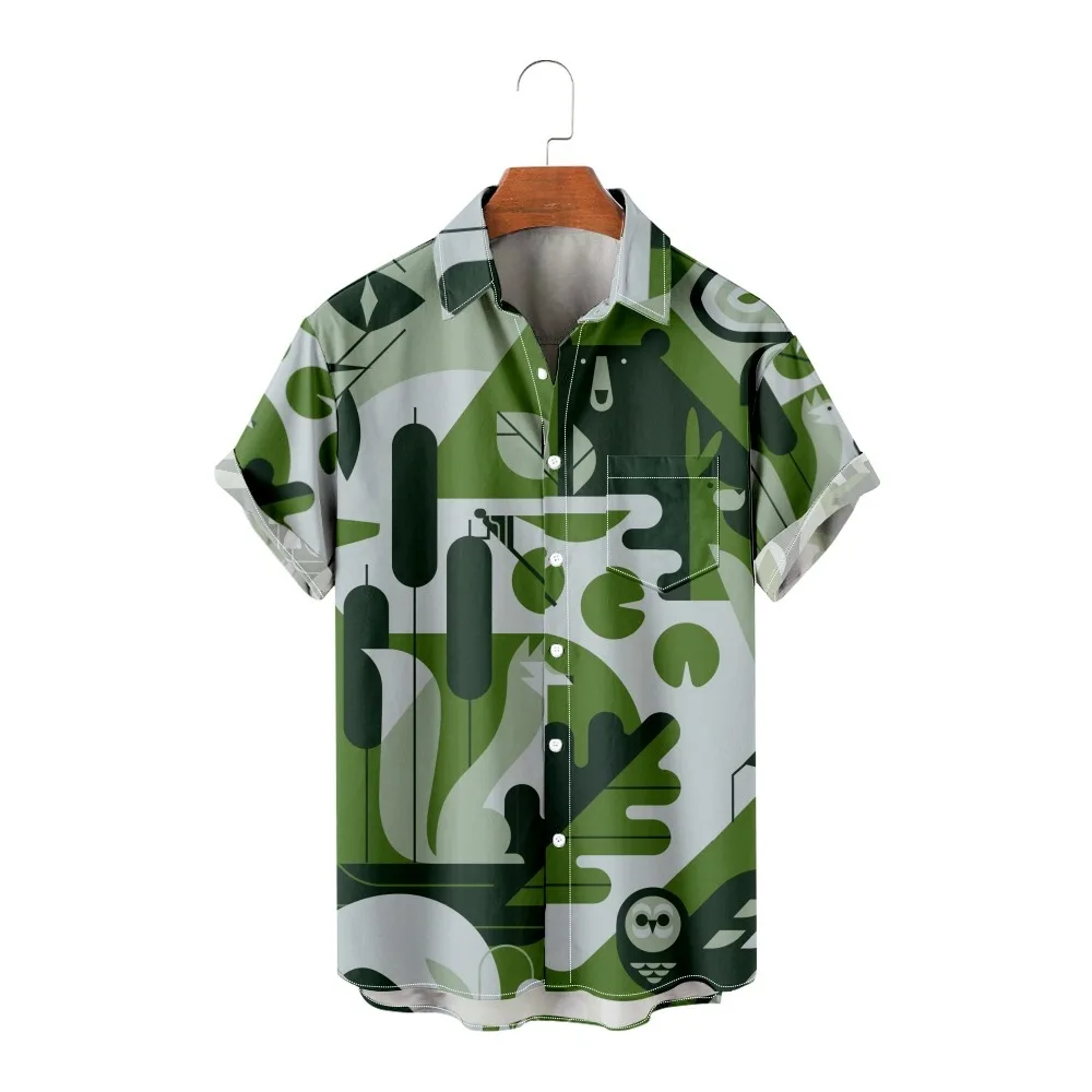 

Новинка, Повседневная рубашка, 3D Асимметричный клетчатый с коротким рукавом, натуральный Топ, свободная повседневная Уличная мужская одежда