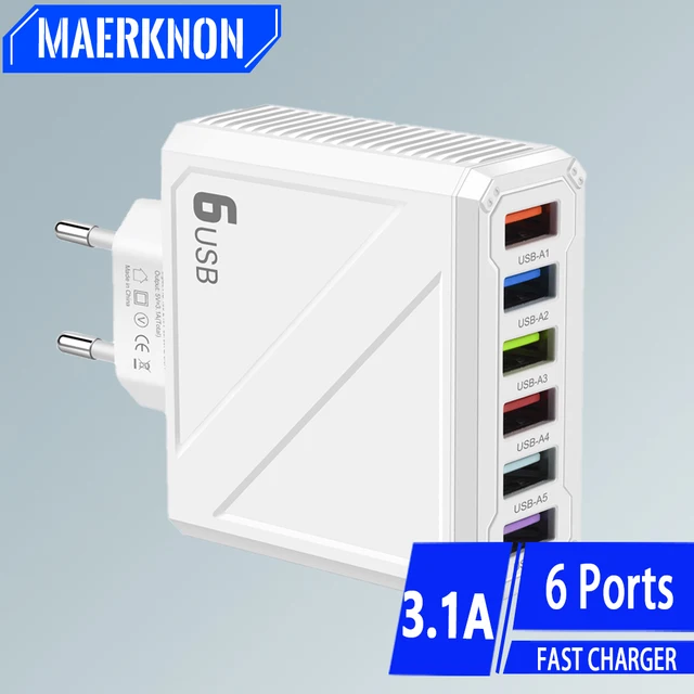 USB Fast Charger 3.1A 6 Ports Fast Charging Phone Charger Adapter For iPhone Samsung Xiaomi Huawei Multi Ports USB Wall Charger 1