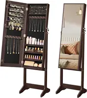 Full-Length Mirror Jewelry Cabinet with Lock, Velvet Lining, and Ample Storage - Brown and Black