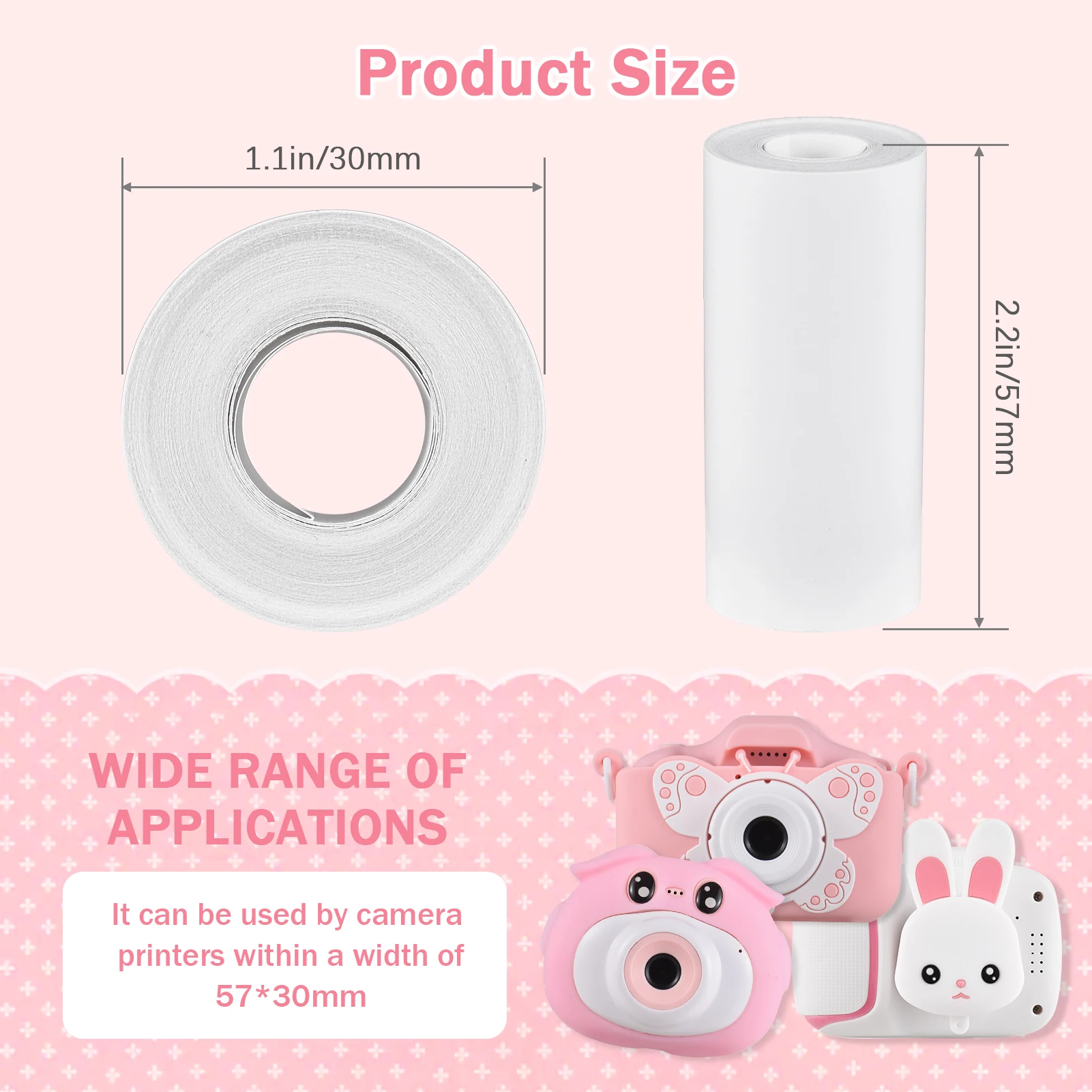 열전사 용지 롤 56mm 라벨 프린터용 인쇄 용지 어린이용 즉석 카메라 리필 용지 6롤 팩 인쇄 용지