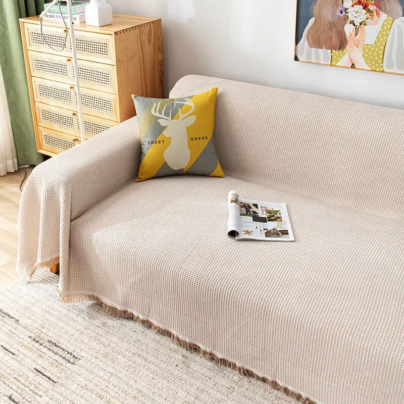 

Decorative Honeycomb Waffle Plaid Sofa Blanket Room Anti-slip Slipcover Knitted Thread Throws Piano Dustproof Cover Tablecloth
