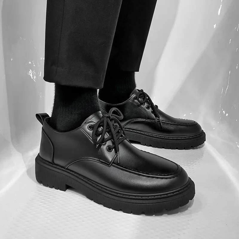 

Black Leather Shoes Trend Men's Casual Shoes 신발 Platform Business Working Shoes British Ankle Boots 2023 Sapato Social Masculino