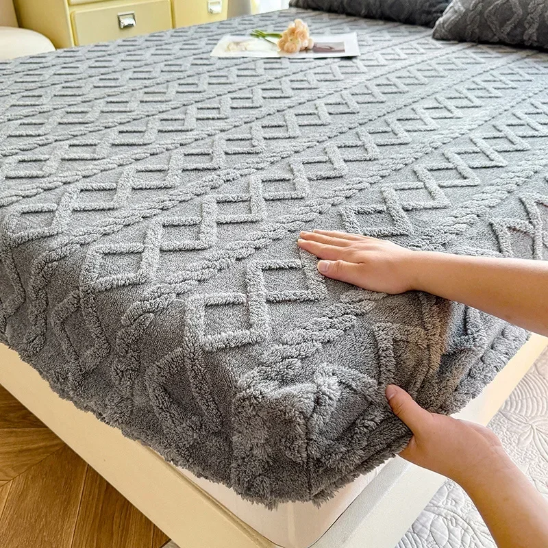1 pc Flannel Fleece Bed Sheet for Winter Warm sofa bed matrimonial Coral Fleece Fluffy Fitted Sheets for Double Beds Sheets 5