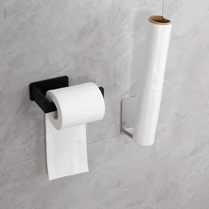 Toilet Paper Holder Stainless Steel Self Adhesive Bathroom Tissue Paper Holder Black Finish Easy Installation no Screw