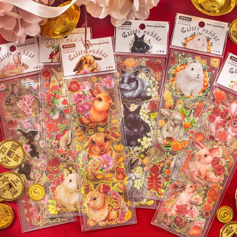 

6pcs/lot Kawaii Scrapbook Sticker Cartoon Rabbit Scrapbooking Supplies diary Planner Decorative Craft Stationery Sticker