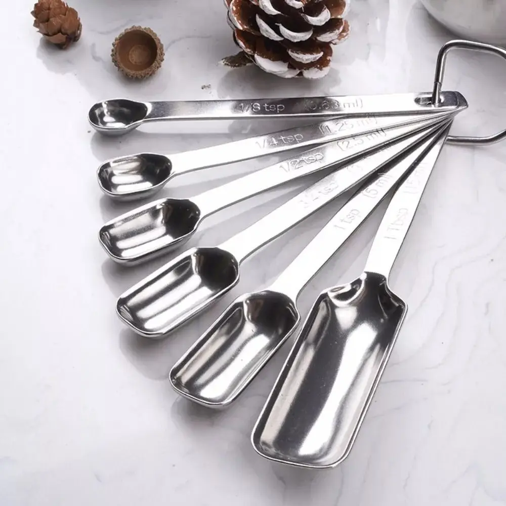 Measuring Spoons Kitchen Utensil Rectangular Head Cooking Baking Spoon Portable Milk Powder 6Pcs