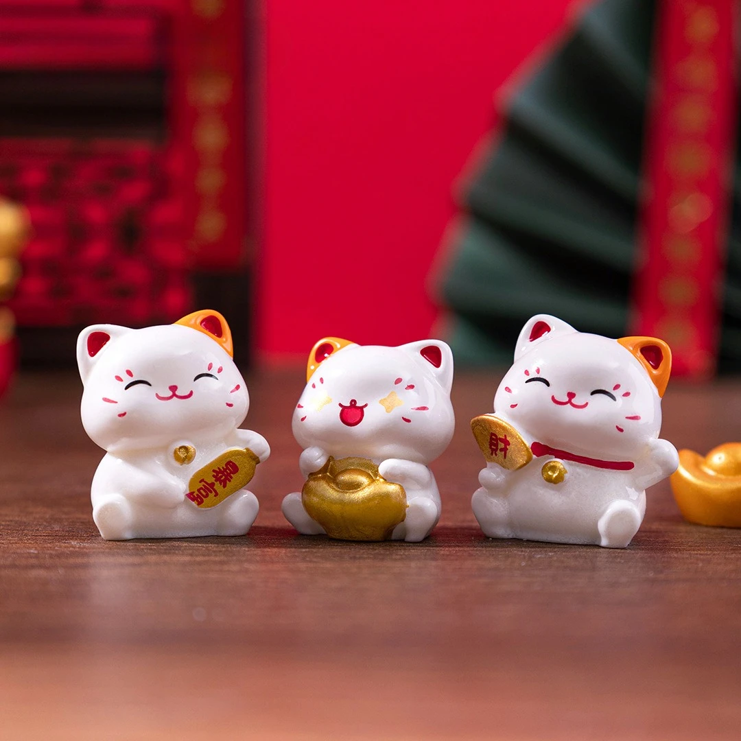 6/12pcs New Chinese Cartoon Maneki Neko Ornaments Animal Figurine Lucky Cat Model Good Luck Wealth Home Desktop Car Decoration 3
