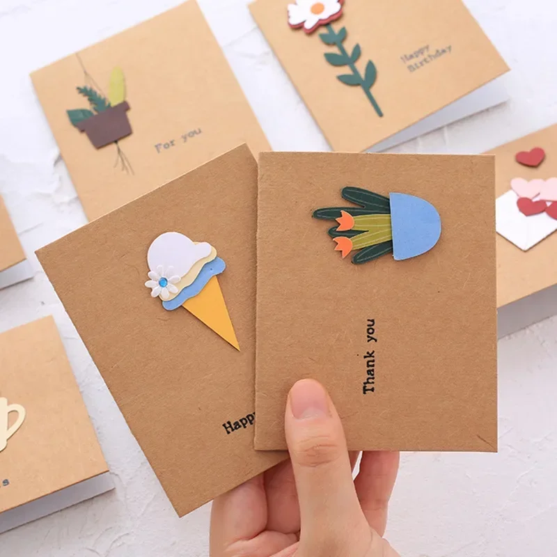 6/12pc 3D Creative Greeting Cards With Envelope Thank You For your Best Wishes Gift Fold Card For Thanksgiving Birthday New Year