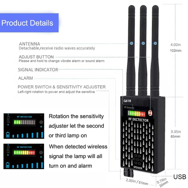 5G mobile signal WiFi interference shield detection GPS tracker. CDMA signal detector RF detector GSM audio detector 4