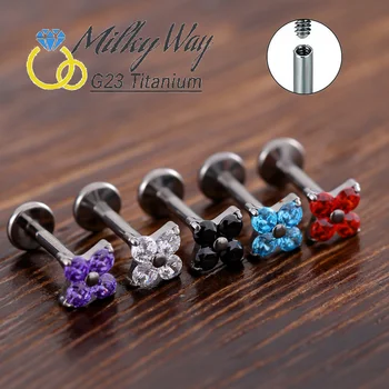 Fashion G23 Titanium PIERC Nose Studs Four Leaf Clover Earrings Flower Cochlear Rings Ear Cartilage Body Piercing Nose Jewelry