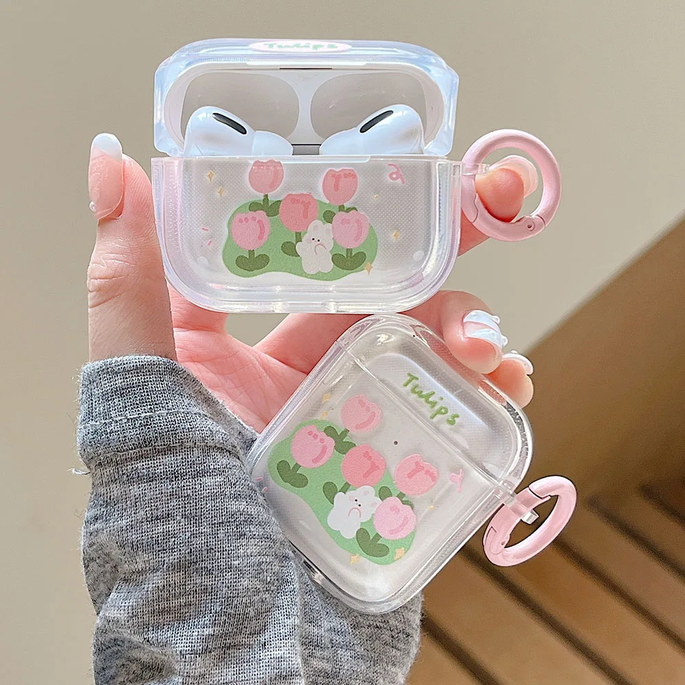 fundas For AirPods Pro Case Korean flower Cute Peach Pendant