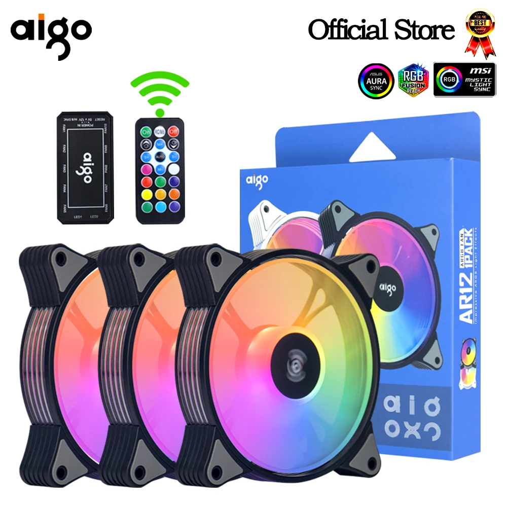 Aigo AR12 120mm pc gamer computer Case Fan RGB 12v Heatsink aura sync Cooler argb Silent controller kit fan cooling ventilador