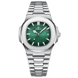 Luxury Men's Waterproof Luminous Chronograph Stainless Steel Quartz Wristwatch (Silver Green)