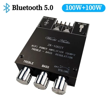 ZK-1002T 블루투스 호환 앰프, HIFI 2.0 채널, 100W x 2 오디오 모듈, 스테레오 서브우퍼 스피커, 트레블 베이스 액세서리