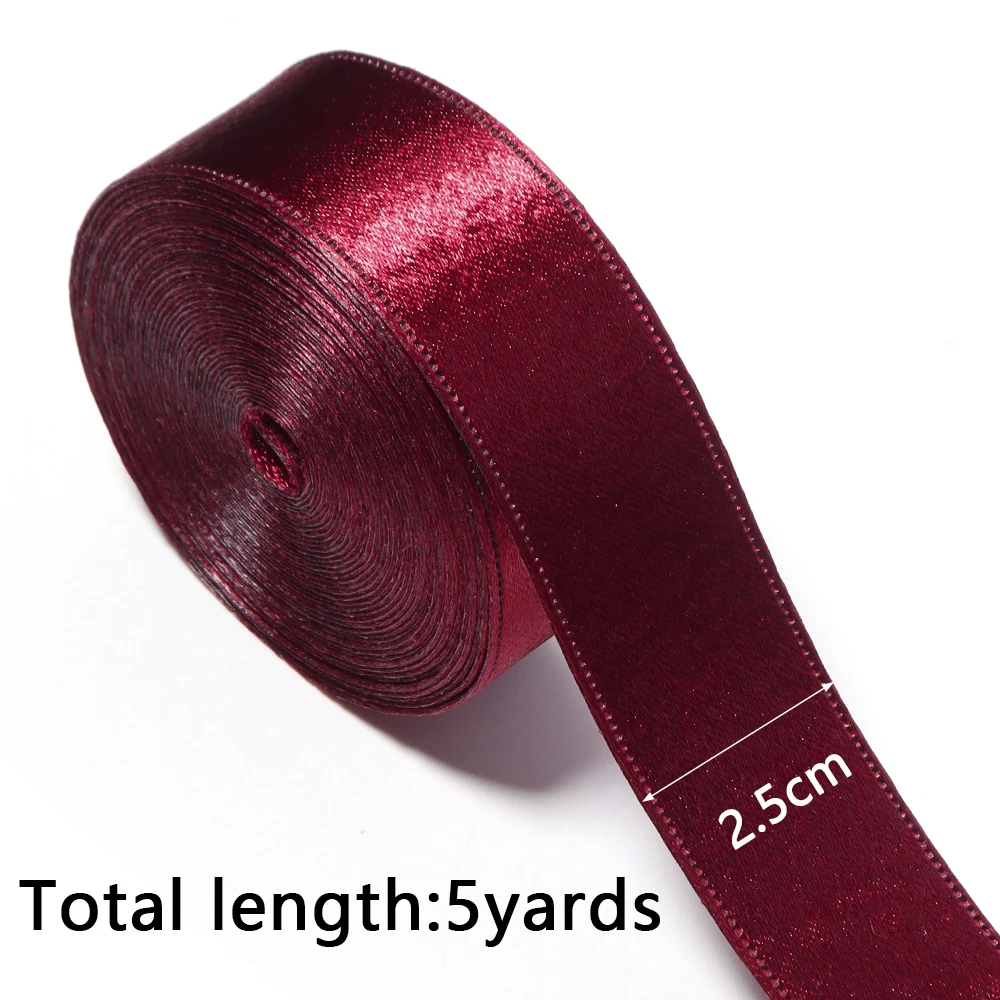 2.5cm 5야드 글리터 새틴 벨벳 리본 DIY 핸드메이드 공예용 리본 소재 크리스마스 파티 선물 포장 리본 웨딩 웨빙