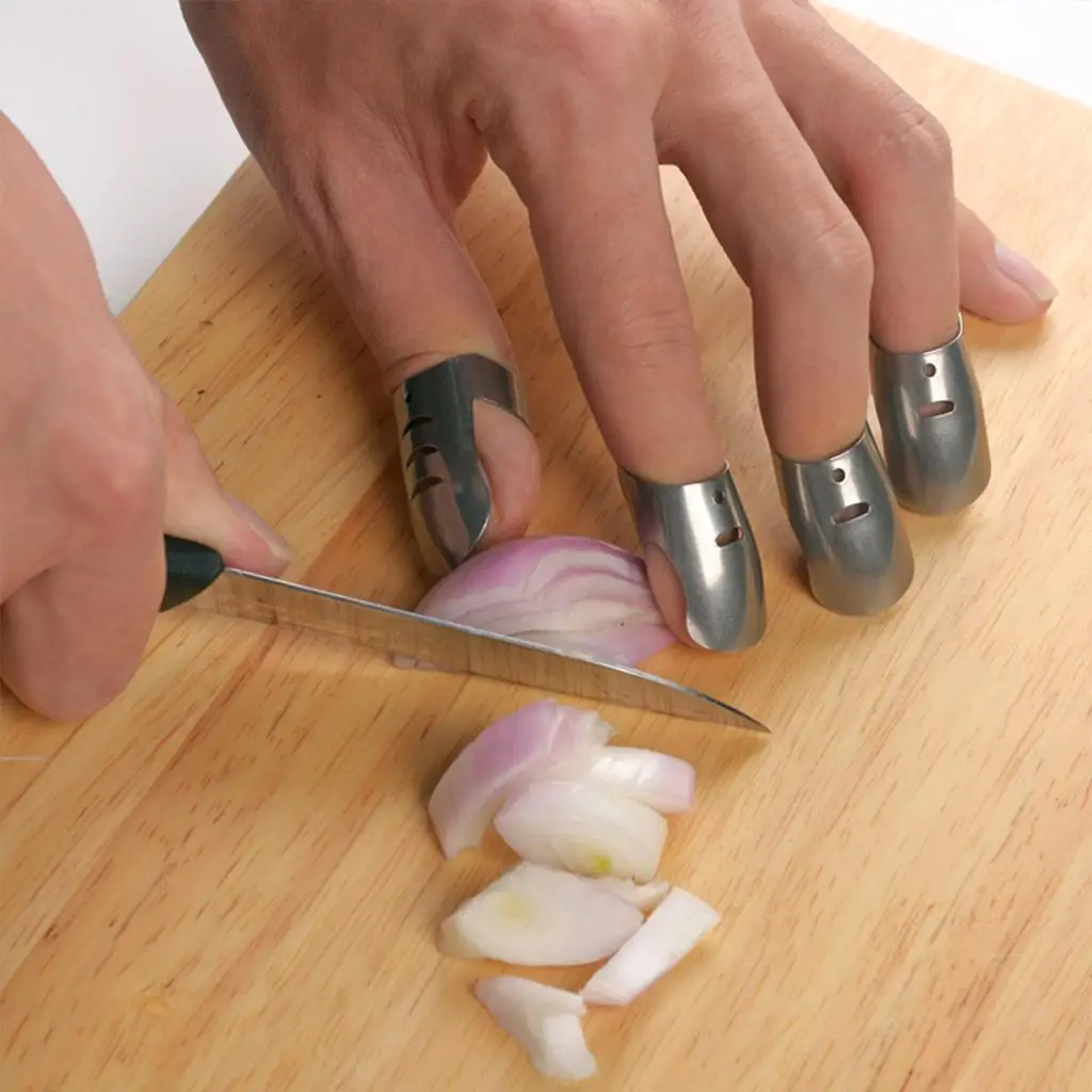 4 PCS Stainless Steel Cooking Knife Slice Chop Finger Hand Protector Kitchen