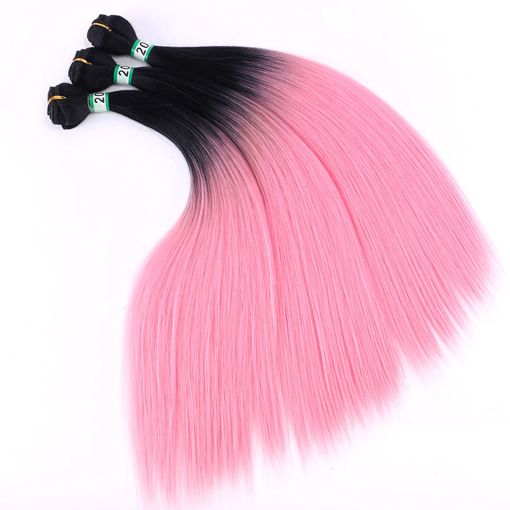 Synthetic Straight Hair Bundles Black To Purple Red Brown Golden Sliky Straight Synthetic Hair Extensions for Black Women