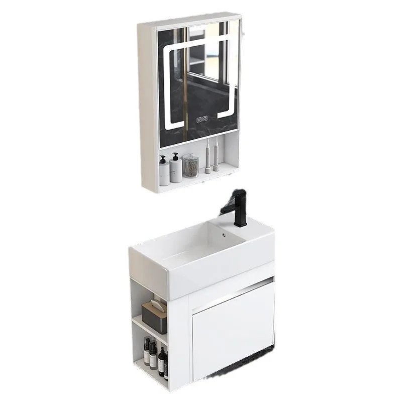 Space aluminum side storage bathroom cabinet ceramic washstand small apartment arc face wash basin cabinet combination