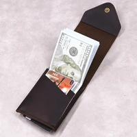 100% Genuine Leather Wallet For Men Male Original Cowhide Slim Minimalist Front Pocket Cash Wallet Card Holder With Flap Closure