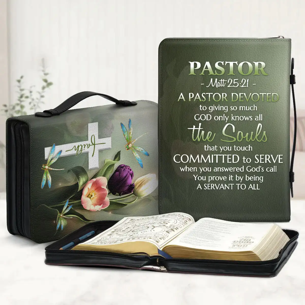 

Pretty Tulip Dragonfly Design Bible Cover Cross Creative Design Tote Bag Protector Bible Women Leather Handbags Family Gift New
