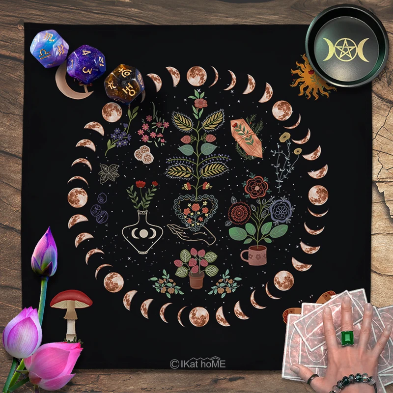 

Spiritual Flower Moon Phase Tarot Tablecloth Altar Cloth Oracle Card Pad Pagan Witchcraft Pendulum Astrology Divination Mat New