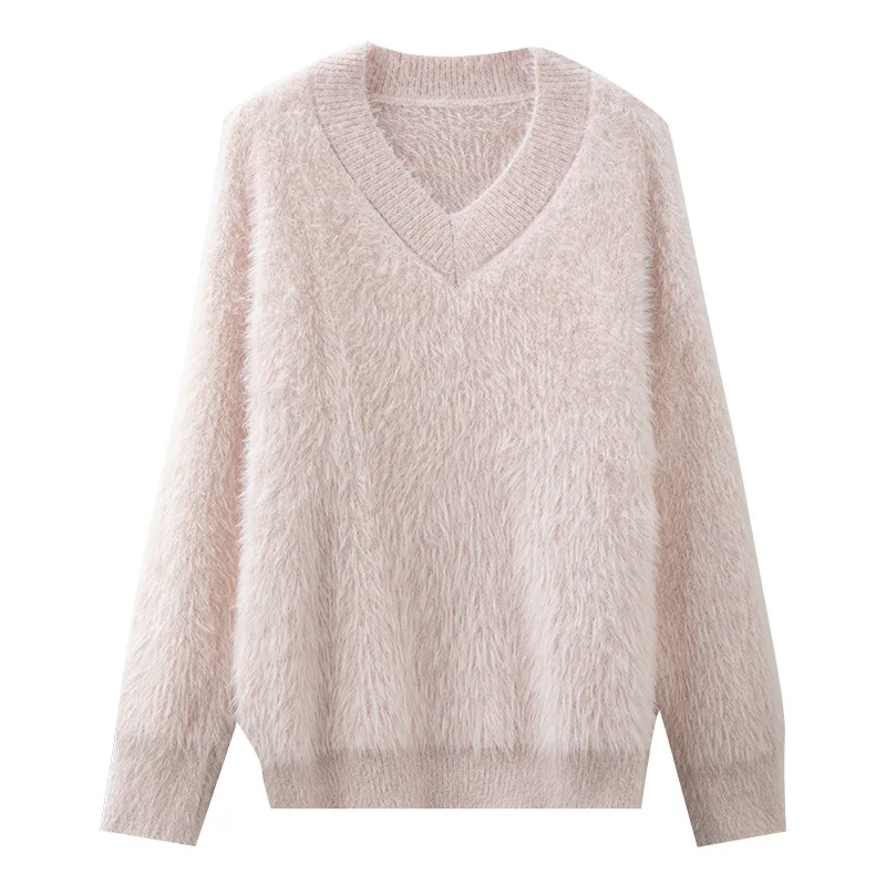 

Autumn Winter Pullover Solid Sweater Gentle Japanese Pullover Sweater Slouchy Knit Sweater V Neck Long Sleeve Pullover Top