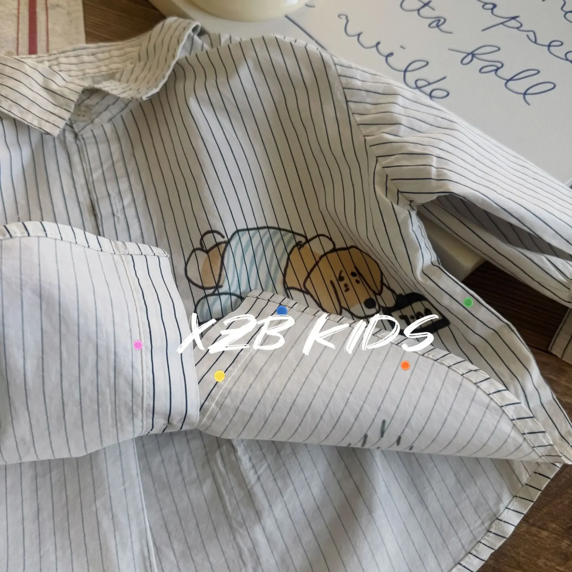 New Spring Cartoon Collar Shirt for Boys And Girls Stripe Pattern Toddler Kids Clothing Baby Clothes Children's Shirt