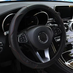 Breathable Anti - Slip PU Leather Car Steering Wheel Cover - Carbon Fiber Design (Black)