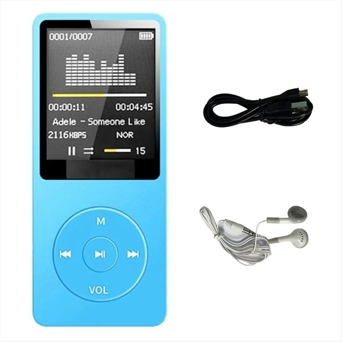 T28C MP3 플레이어 USB 충전 녹음 디지털 디스플레이 화면 미디어 휴대용 러닝 워킹 음악 재생 블루