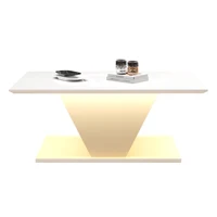 Table basse KOMHTOM blanche ultra-brillante en forme de V accrocheuse avec éclairage LED modulable, design moderne 3