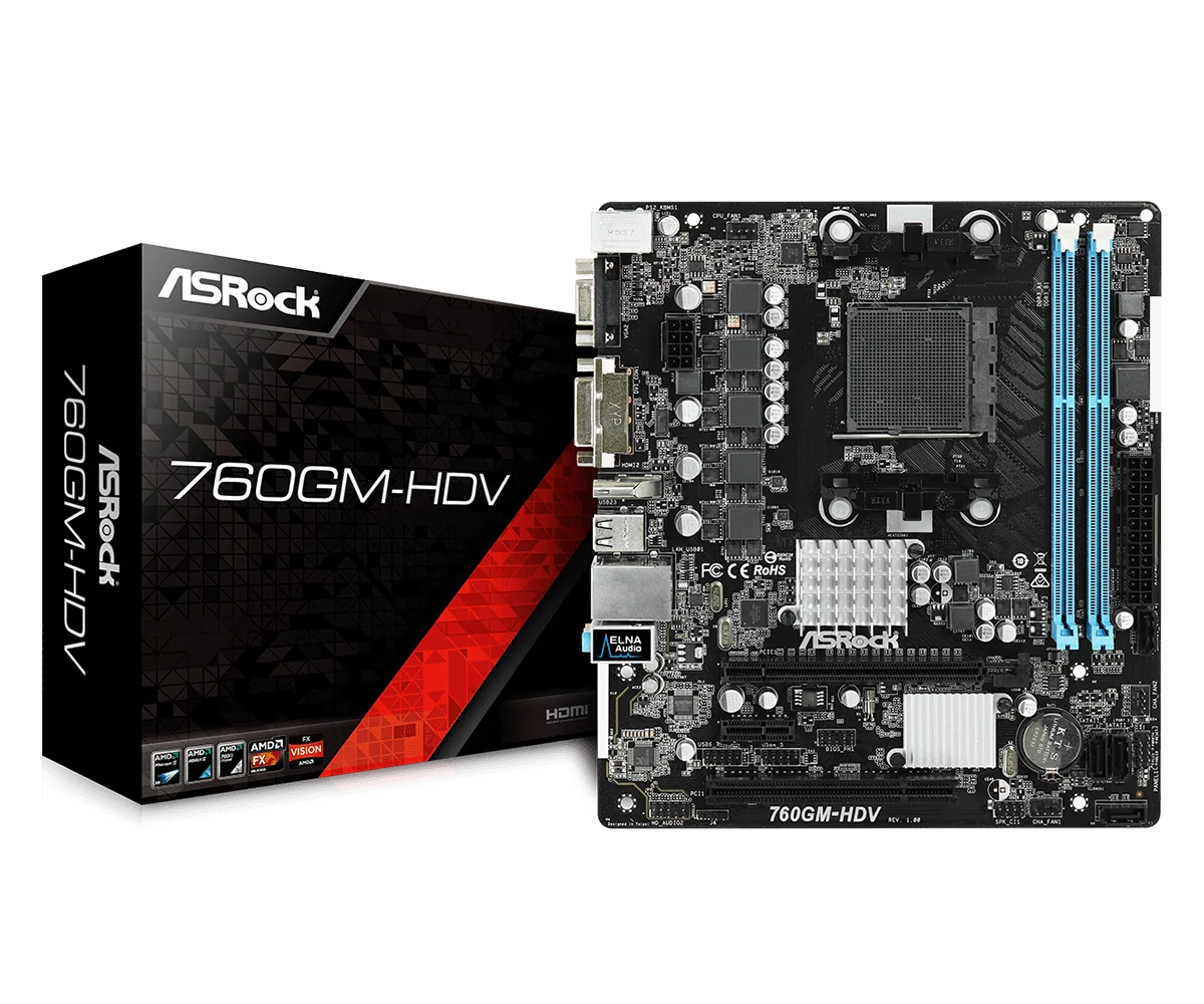 Восстановленная Материнская плата ASRock 760GM-HDV для AMD 760G AM3 +/AM3 MATX материнская плата DDR3 32 Гб VGA DVI с коробкой и аксессуарами