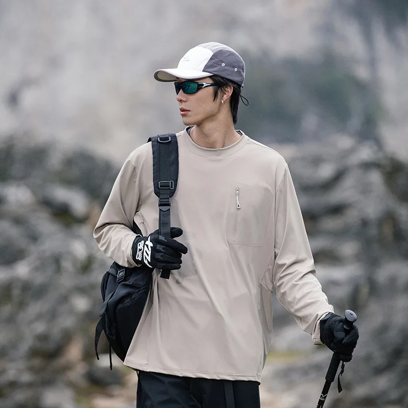 Lightweight Quick Dry Sports Long Sleeve T-Shirt Men's Sunscreen Moisture Wicking Casual Bottom Top Breathable Soft