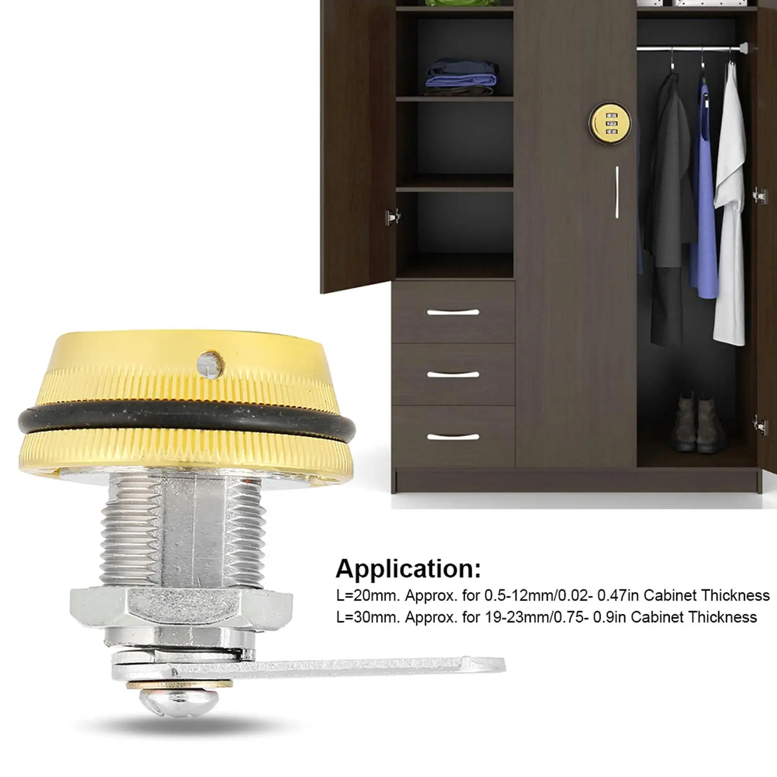 3-Digit Password Cam Lock-Zinc Alloy 30mm Combination Lock for Drawers & Mailboxes-Gold Finish