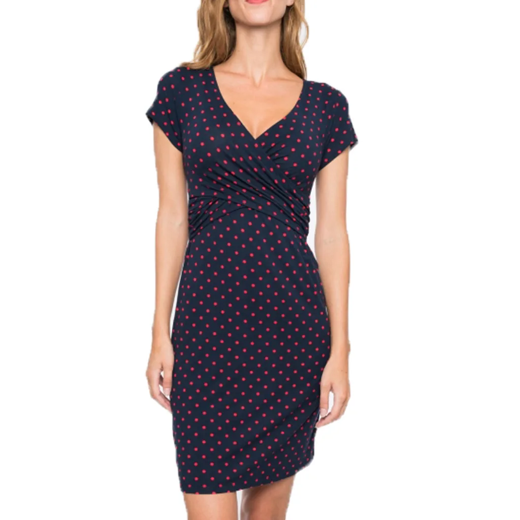 Maternity Dresses Nursing Dresses Summer Polka Dot Print Short Sleeve V-Neck Breastfeeding