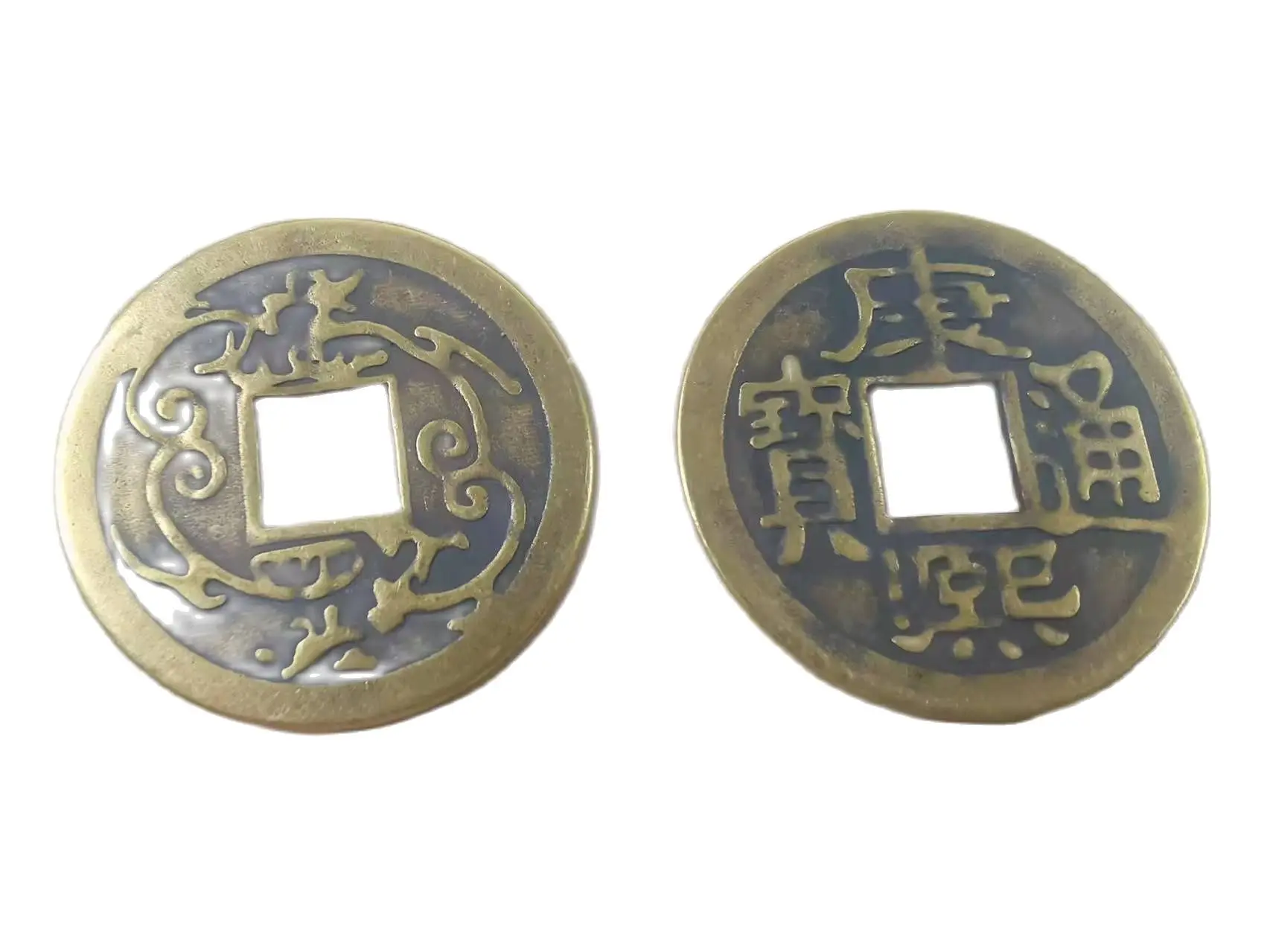 

43mm 2Pcs Chinese Feng Shui Lucky Ching/Ancient Coins Set Educational Ten Emperors Antique Fortune Money Coin Wealth Kangxi