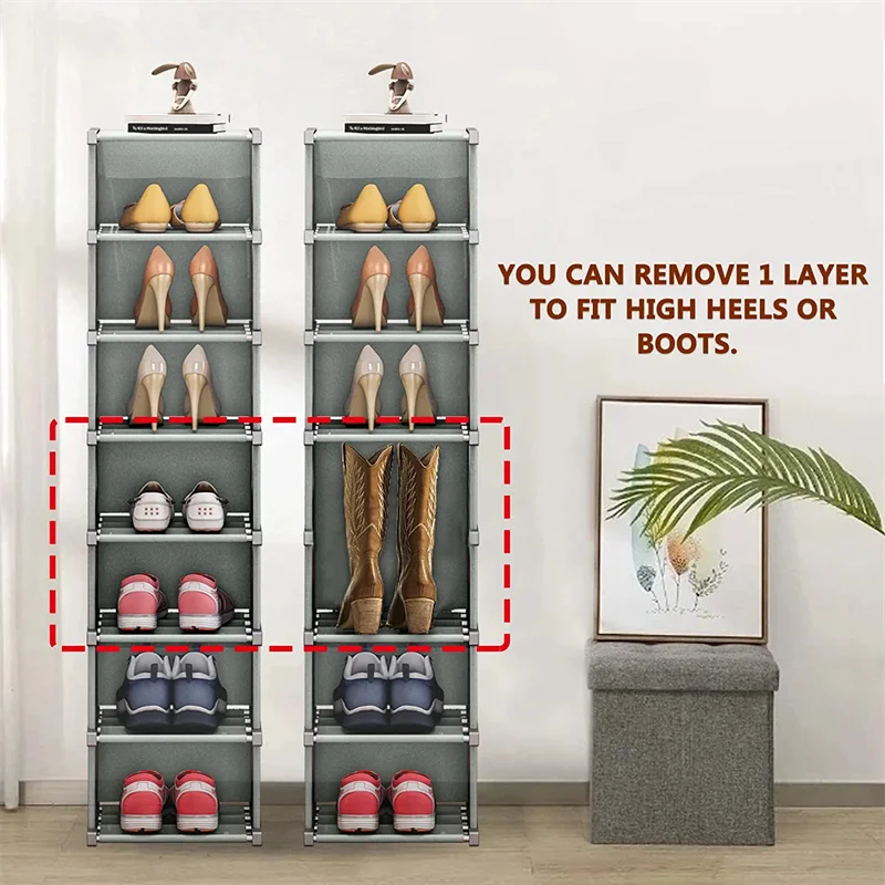 7 Tier Shoe Rack Organizer Storage for Boot High Heel, Multiple  Installation Modes Metal Shoes Shelf with Dustproof Nonwoven Fabric Cover  for Closet