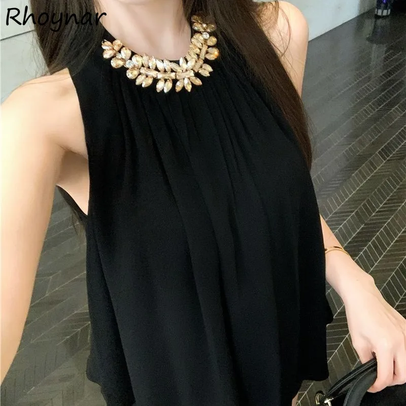 

Женский летний мешковатый Топ Ulzzang, однотонный Повседневный Элегантный Приталенный топ с воротником-холтером, со складками и бисером, лето 2019