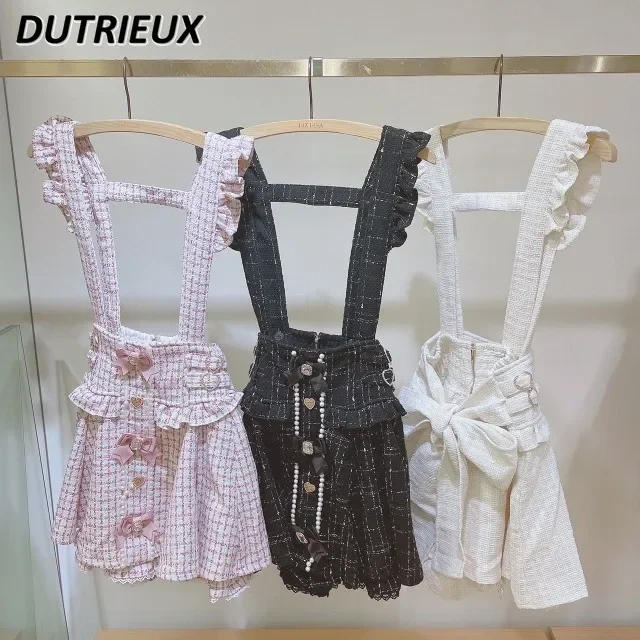 

Japanese Mine Mass-Produced Woolen Shorts Suspender Skirt Women Lolita Sweet Cute Girls Short Skirts Female A- Line Strap Skirt