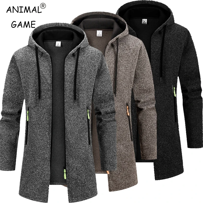 Automne hommes pull Long sweats décontracté à capuche Cardigans hommes vêtements d'extérieur doublure plus épaisse sweat à capuche chaud surdimensionné hiver veste supérieure