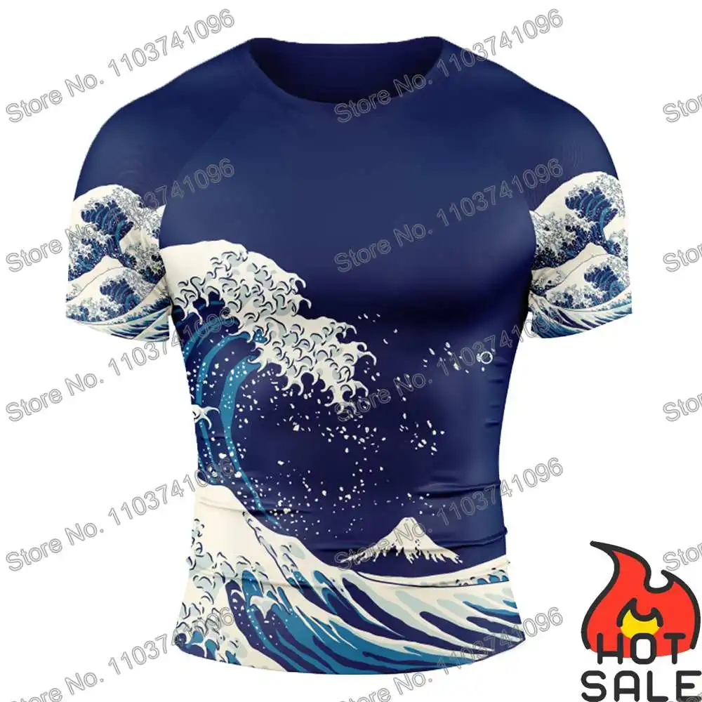 Great Wave Surf Clothing BJJ MMA Men Rash Guard Short Sleeve Diving T-Shirt Tight Swimwear Summer Beach Floatsuit Women GYM Tops