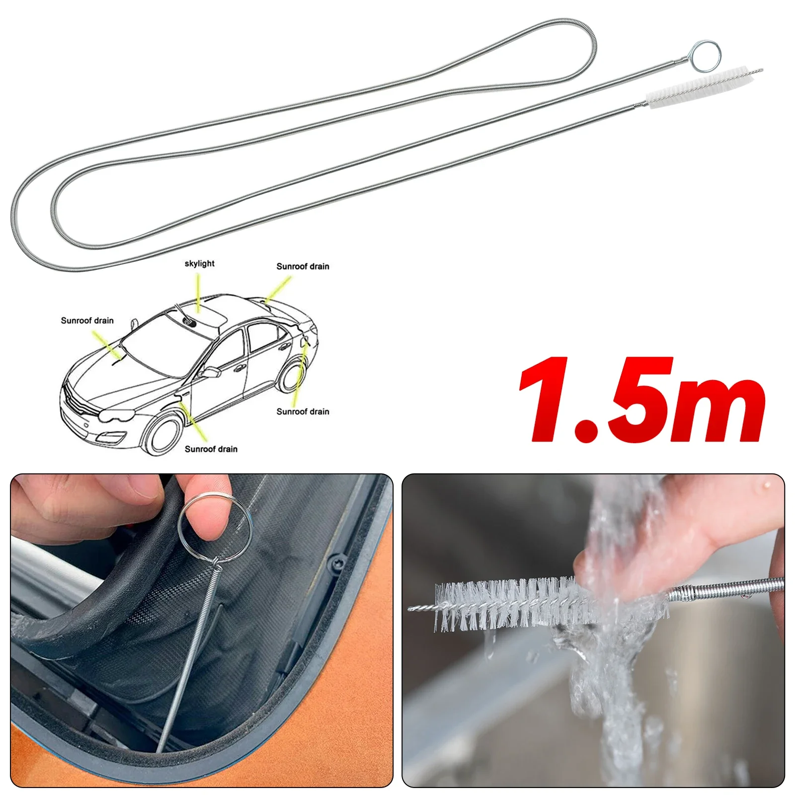 Car Scrub Brush 150cm Flexible Car Sunroof & Drain Cleaning Brush - Long Nylon Brush Tool For Vehicles Sun Roof Drain Cleaning Tool - Foto 7