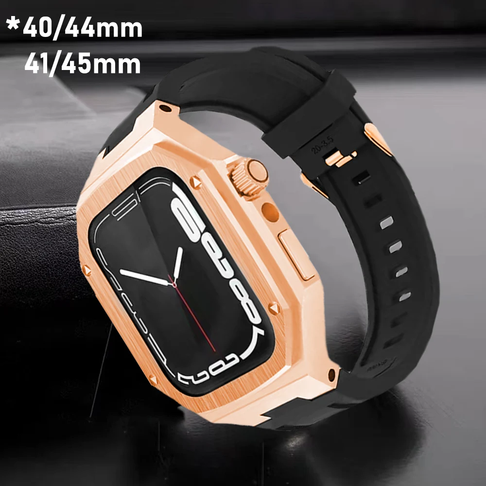 44mm 45mm Luxury Metal Case For Apple Watch Series 8 7 6 5 4 Se 41mm 40mm Mens Modification Kit